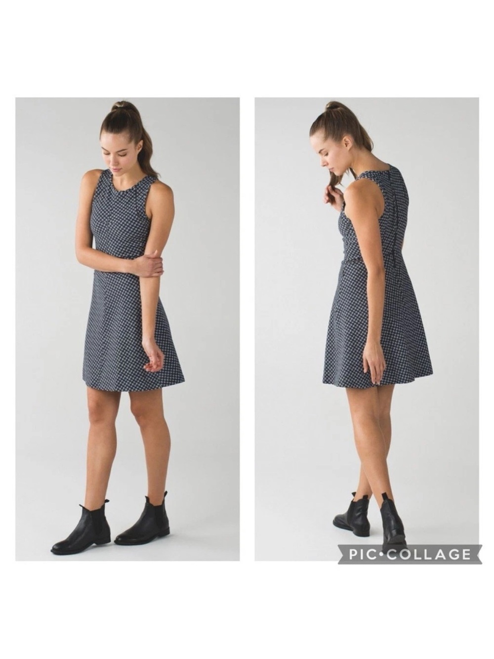 lululemon black navy white Sleeveless Fit-and-Flare Dance ‘til Dawn Dress 6